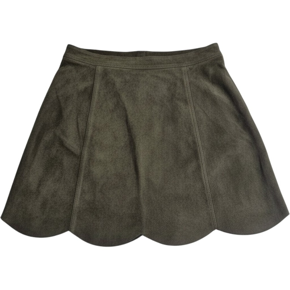 Onetheland Olive Green Faux Suede Scalloped Hem Mini Skirt 16J697 Womens L